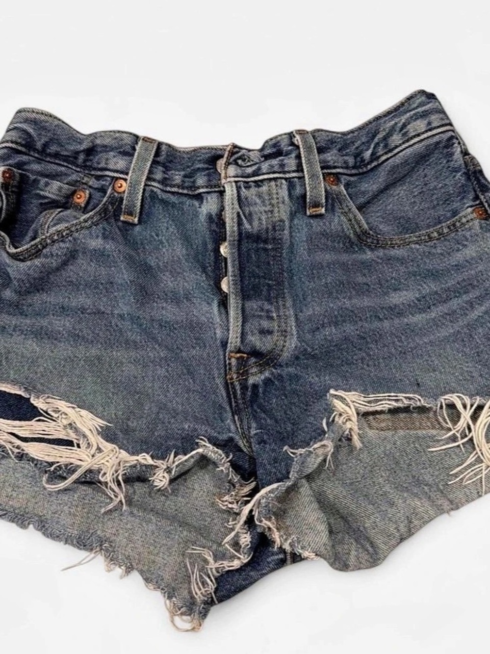 Levi's 501 Distressed Denim Jean Shorts Blue Waist 28